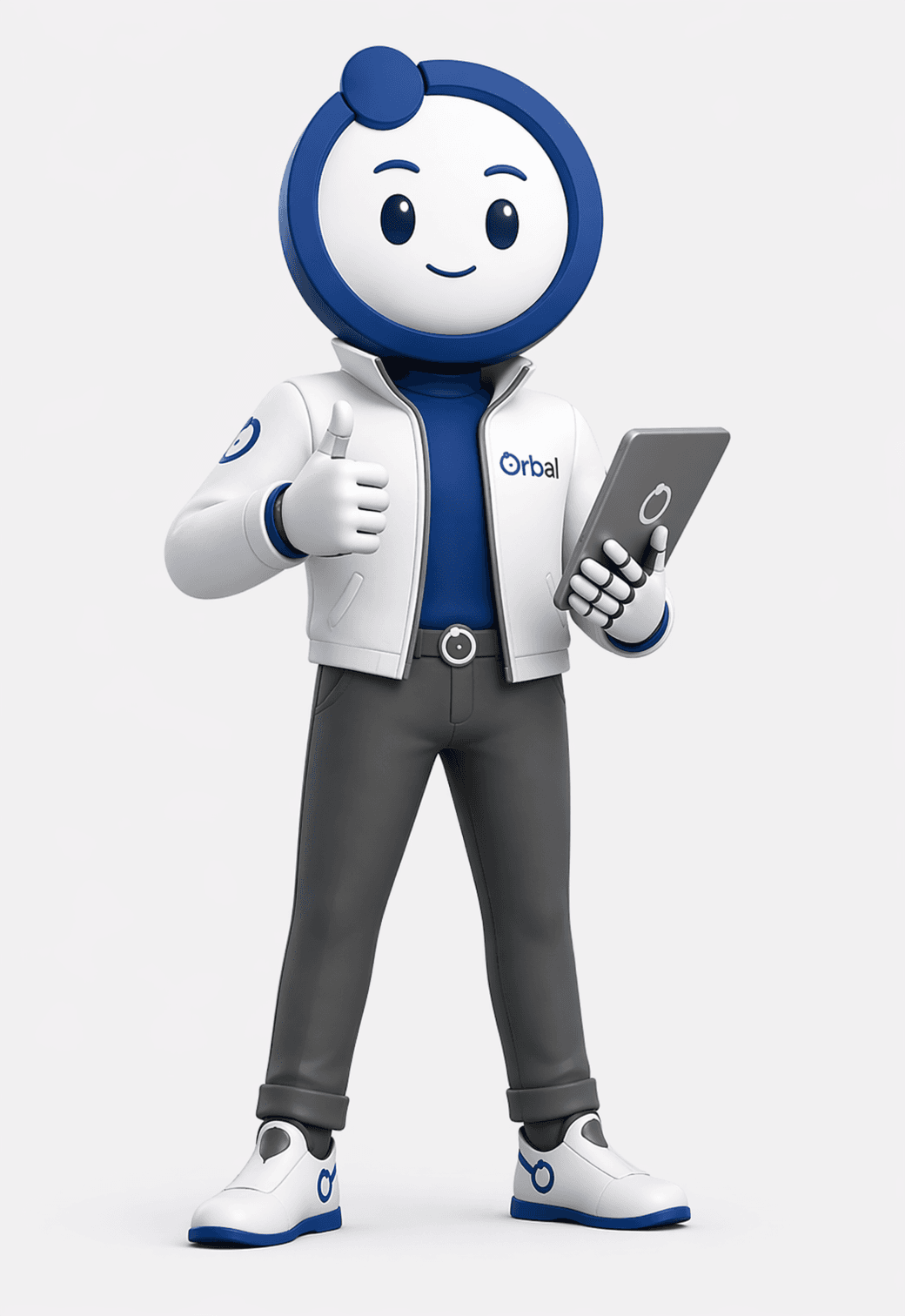 Orbal mascot holding a tablet
